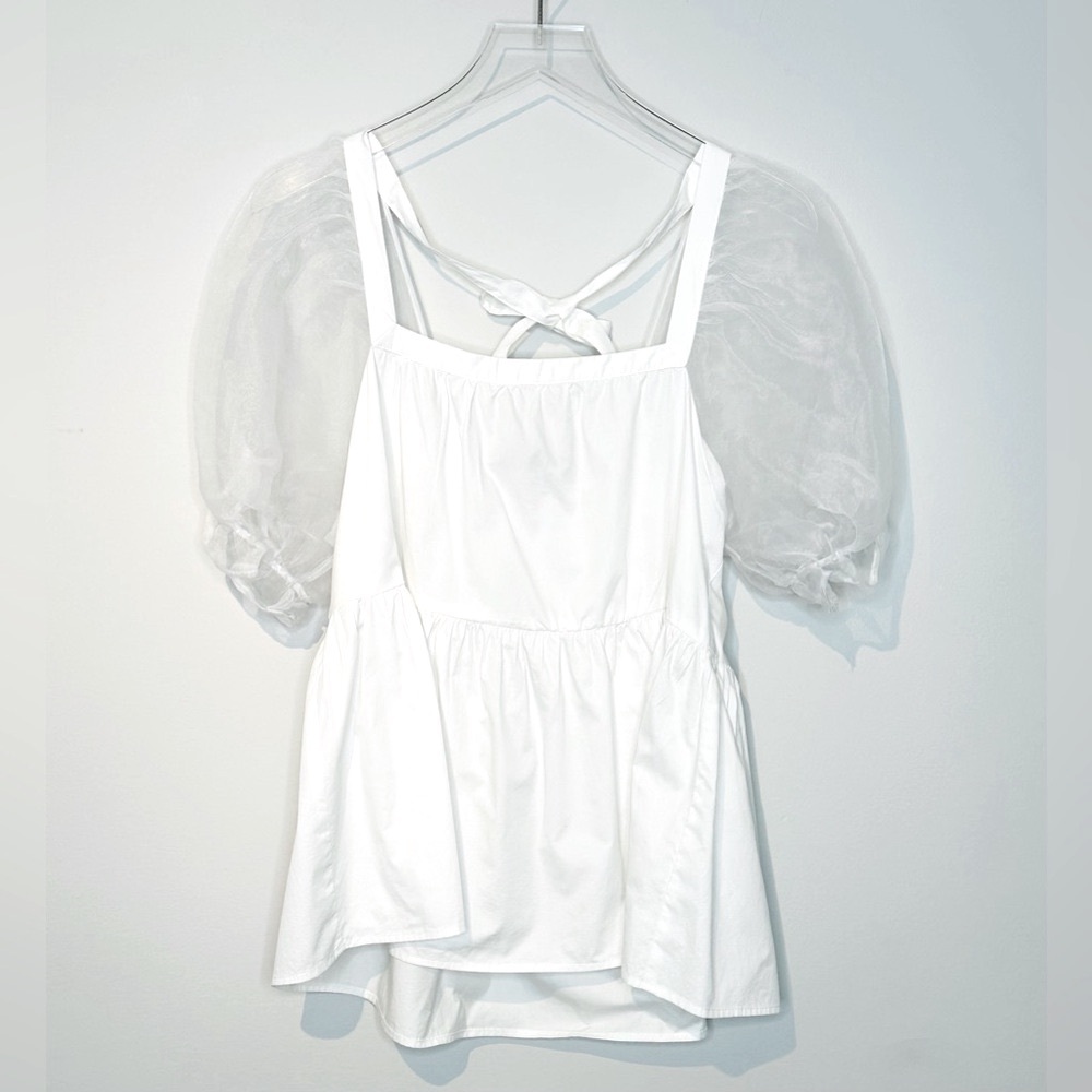 Tuckernuck Pomander Place Tinsley Organza Puff Sleeve White Top Shirt Blouse L - Picture 12 of 12